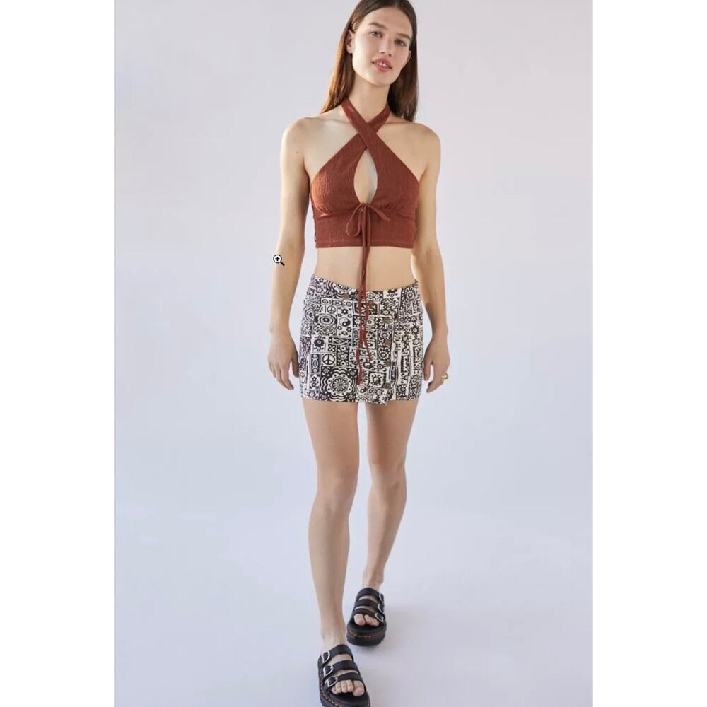Urban Outfitters Rust Brown Textured Halter Cross Front Crop Top - Size XS